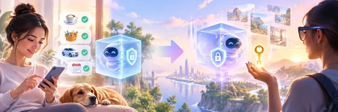个人代理时间线——Secure VM 消费差事面 → Confidential VM（用户持钥）与 AI 眼镜；≠ Spark 编程模型。