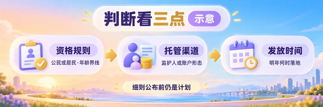 判断看三点示意，资格规则、托管渠道、发放时间